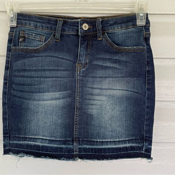 KanCan Denim Jean Mini Skirt Size 1/24 – Raw Hem, Stretch Fit - Picture 1 of 12